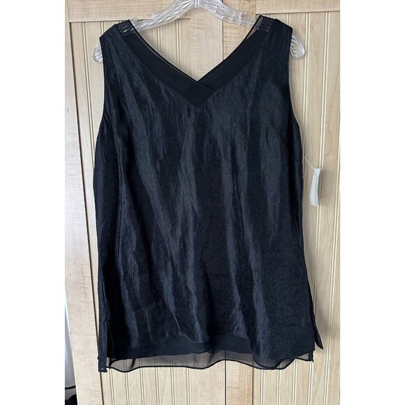 Coldwater Creek Tank Top Womens Black Shimmer Shell V-Neck Sleeveless NWT Large - Picture 1 of 5